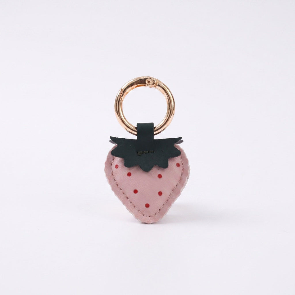Strawberry Bag Charm with Pink Polka Dots and Gold Tone Ring Clip