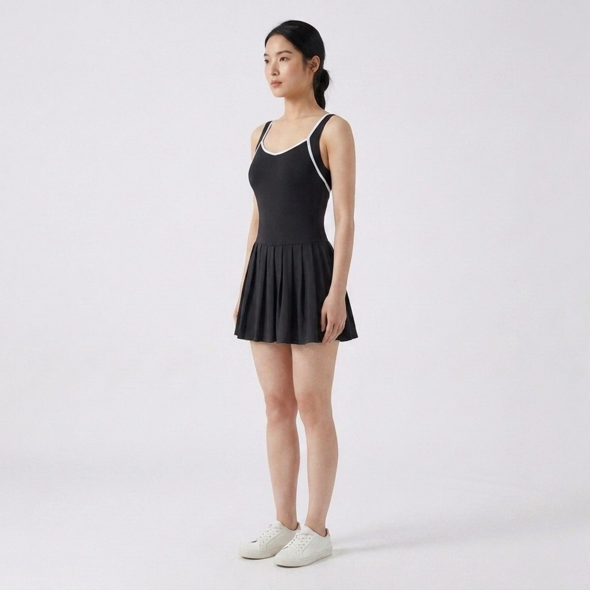 Anna-Kaci Active Womens Contrast Trim Athletic Dress with Crisscross Back Straps Pleated Skirt and Smooth Stretch Knit