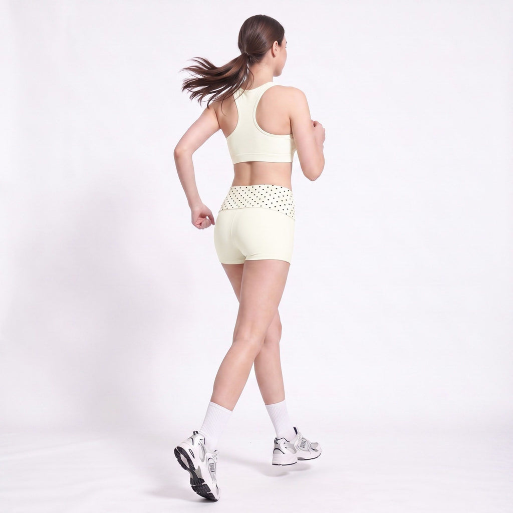Polka Dot Foldover Waist Fitted Athletic Shorts for Yoga Dance Gym Workouts Running