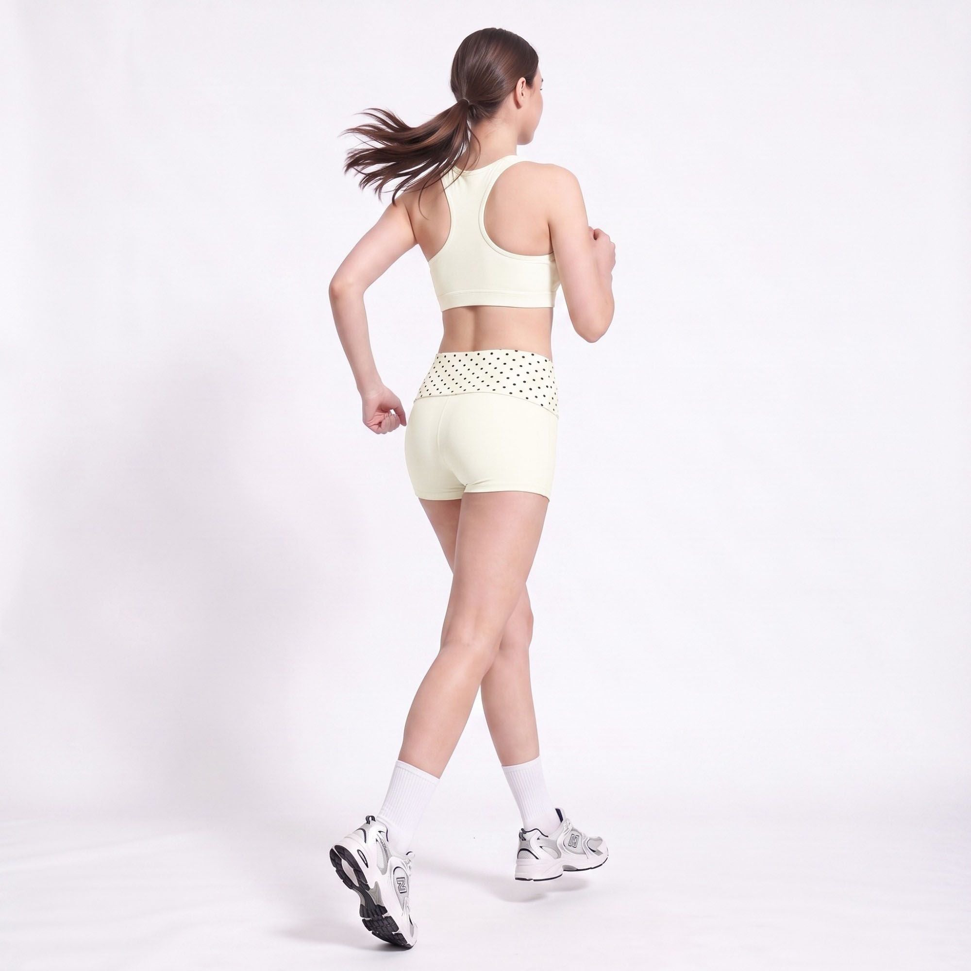 Polka Dot Foldover Waist Fitted Athletic Shorts for Yoga Dance Gym Workouts Running