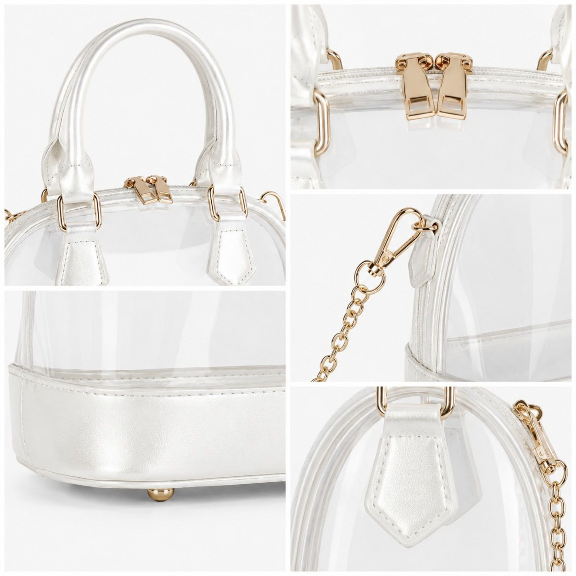 Clear PVC Mini Satchel Bag with Zipper Top and Detachable Chain Strap