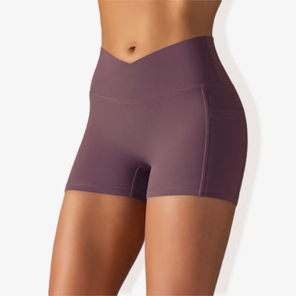 Tight Fitting High Waisted Pocket Sport V-Waist Band Shorts