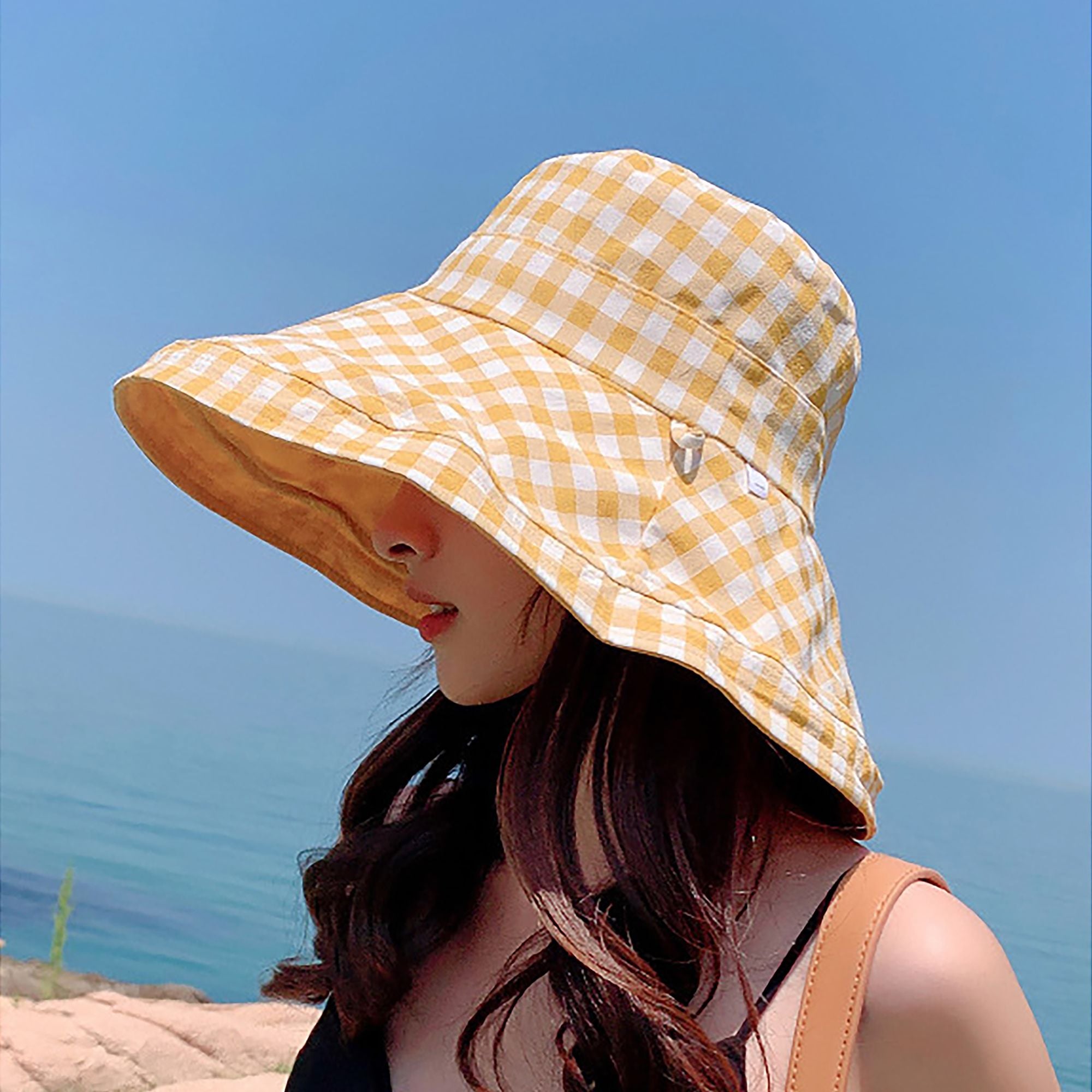 Anna-Kaci Women's Reversible Checkered Bucket Hat with Chin Strap