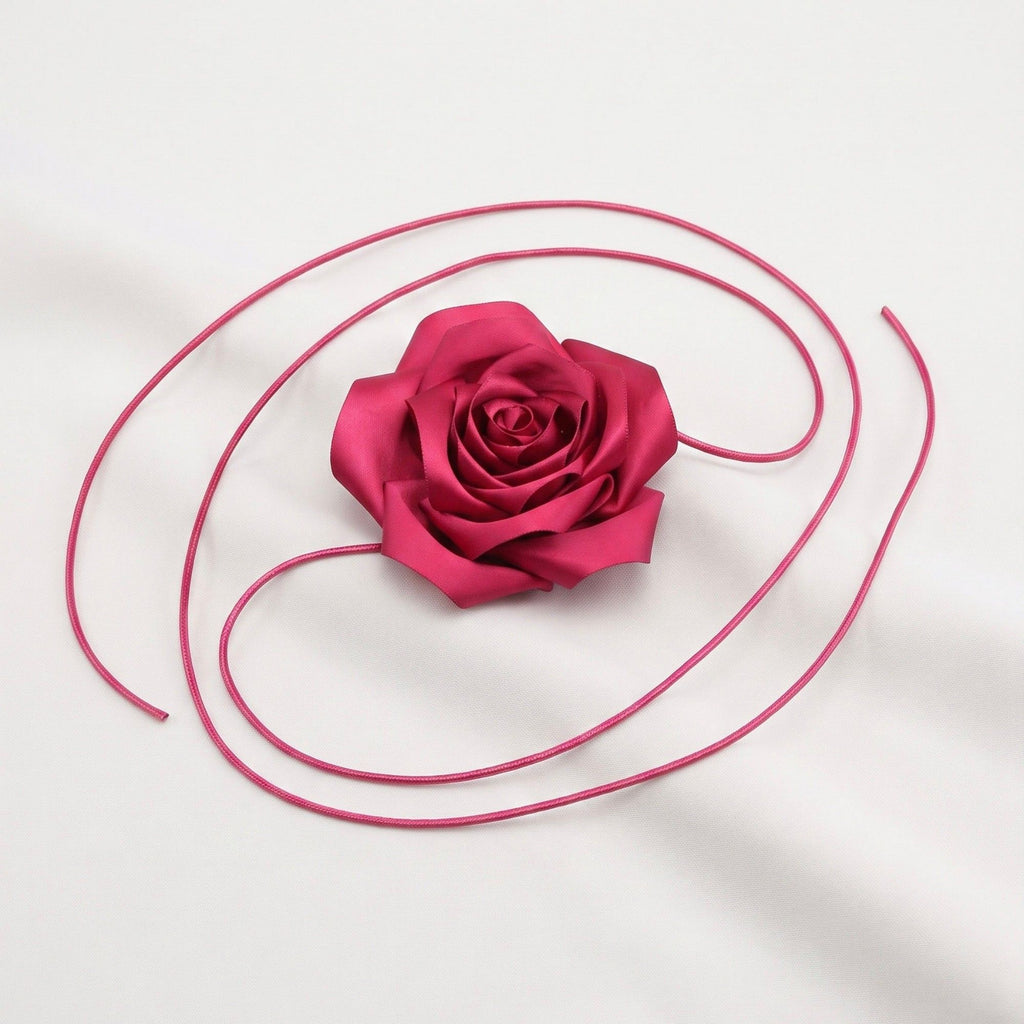 Single Satin Rose Fabric Wrap Waist Belt Adjustable Floral Statement Waist Jewelry 43.3in