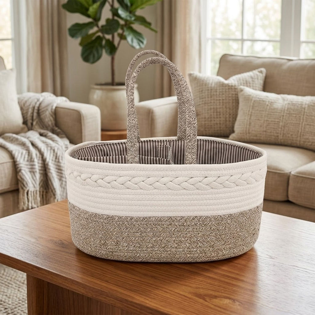 Woven Rope Storage Basket Organizer Bin Soft Cotton Basket for Nursery Shelves Closet Organization