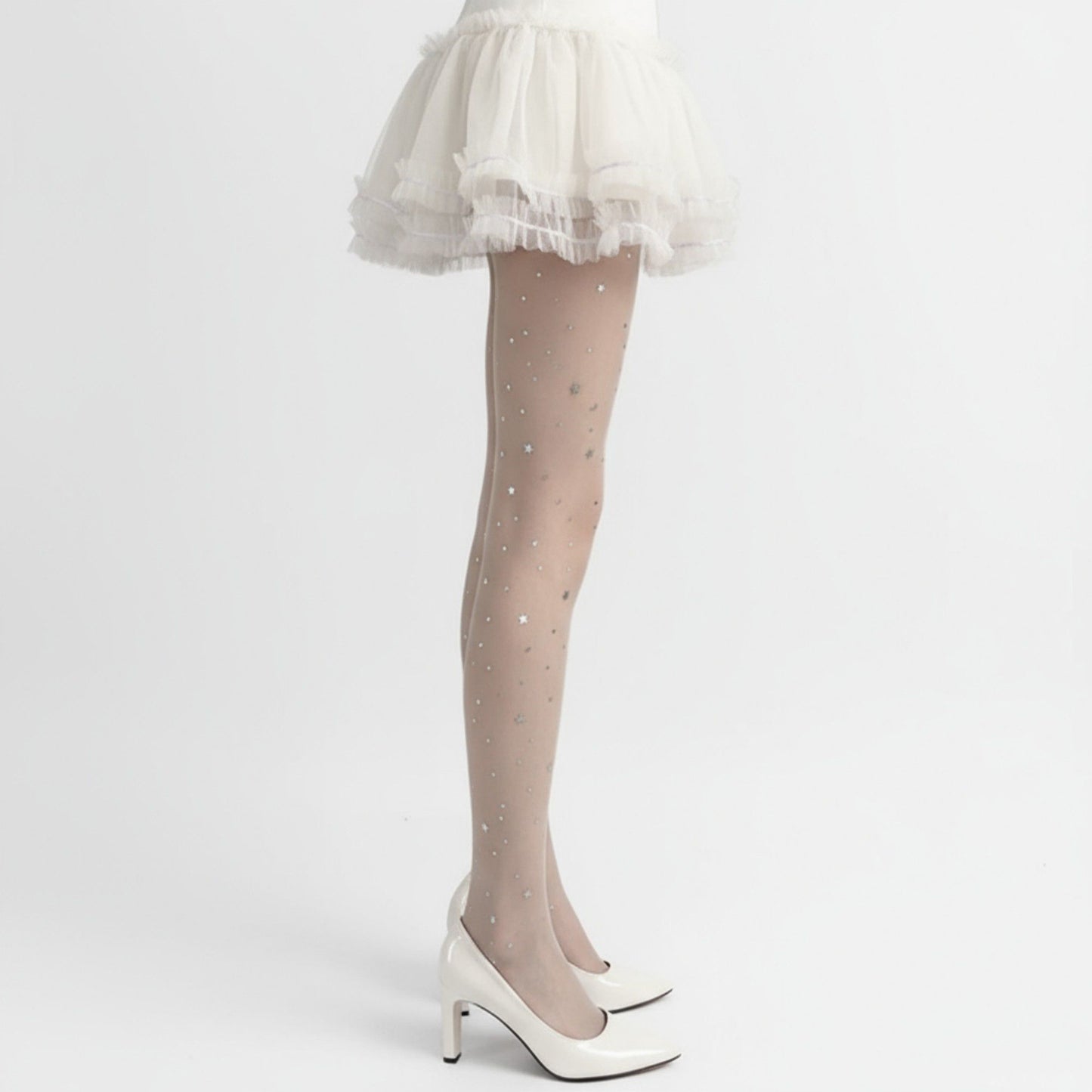 Anna-Kaci 2pcs Women's Sheer Star Pattern Tights with Sparkle Detailing and Stretch Mesh Fit