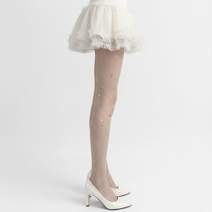 Anna-Kaci 2pcs Women's Sheer Star Pattern Tights with Sparkle Detailing and Stretch Mesh Fit