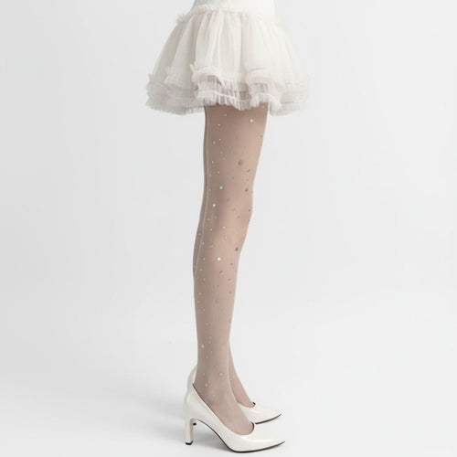 Anna-Kaci 2pcs Women's Sheer Star Pattern Tights with Sparkle Detailing and Stretch Mesh Fit