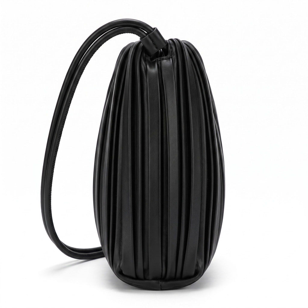 Pleated Crossbody Bucket Bag with Long Shoulder Strap and Gathered Top 7.5x8.5x3.5in