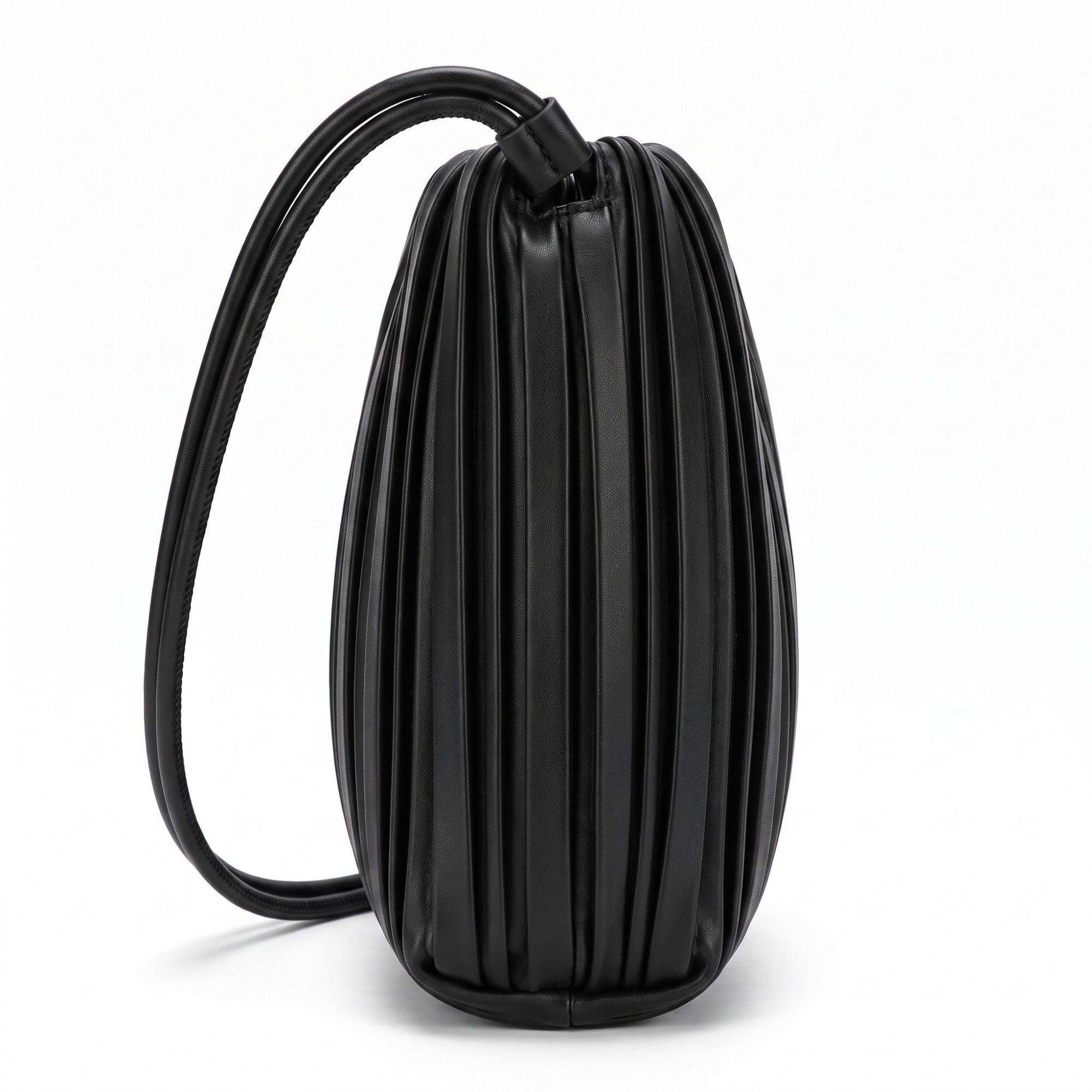 Pleated Crossbody Bucket Bag with Long Shoulder Strap and Gathered Top 7.5x8.5x3.5in