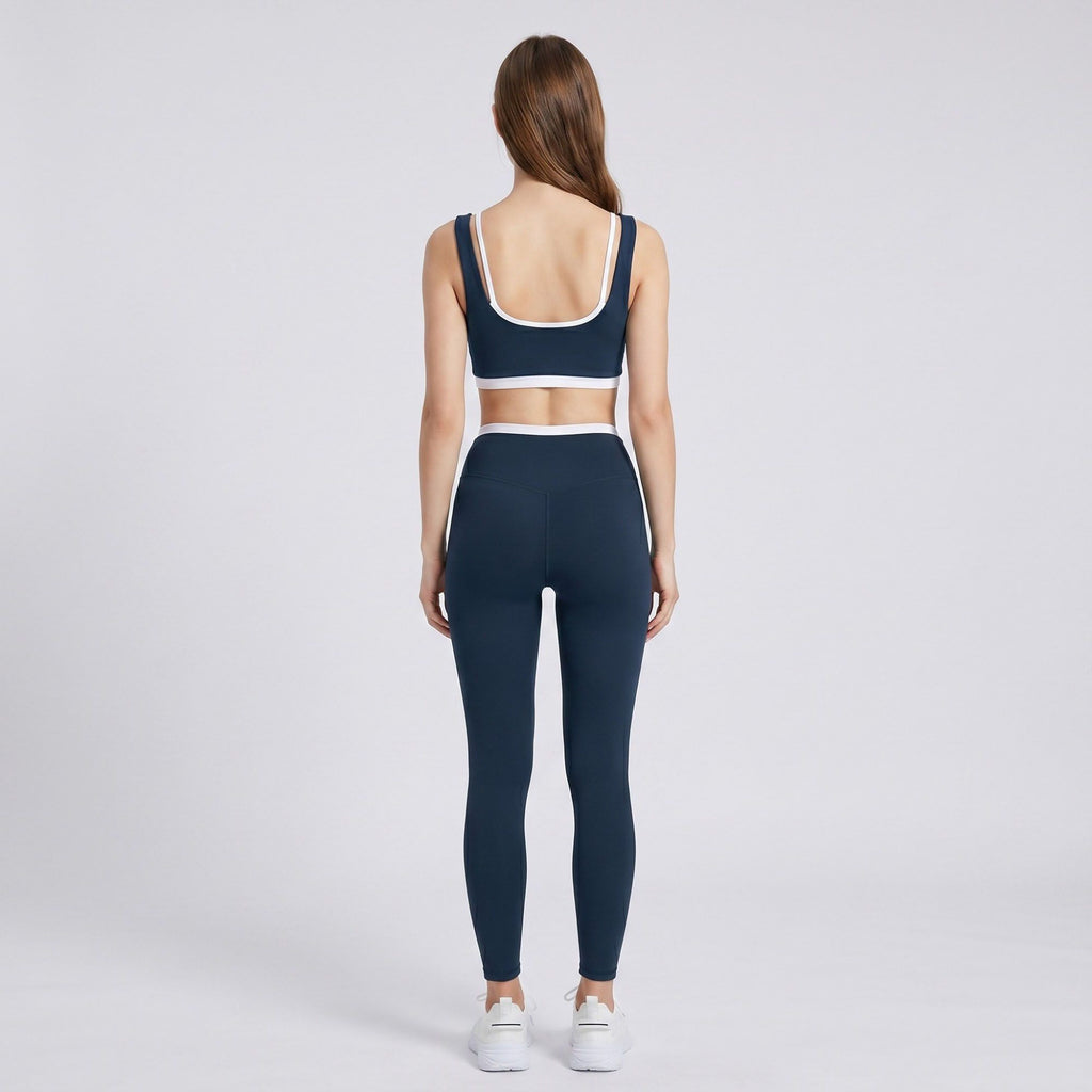Padded Contrast Trim Sports Bra Tank Top Square Neck Workout Yoga Crop Top