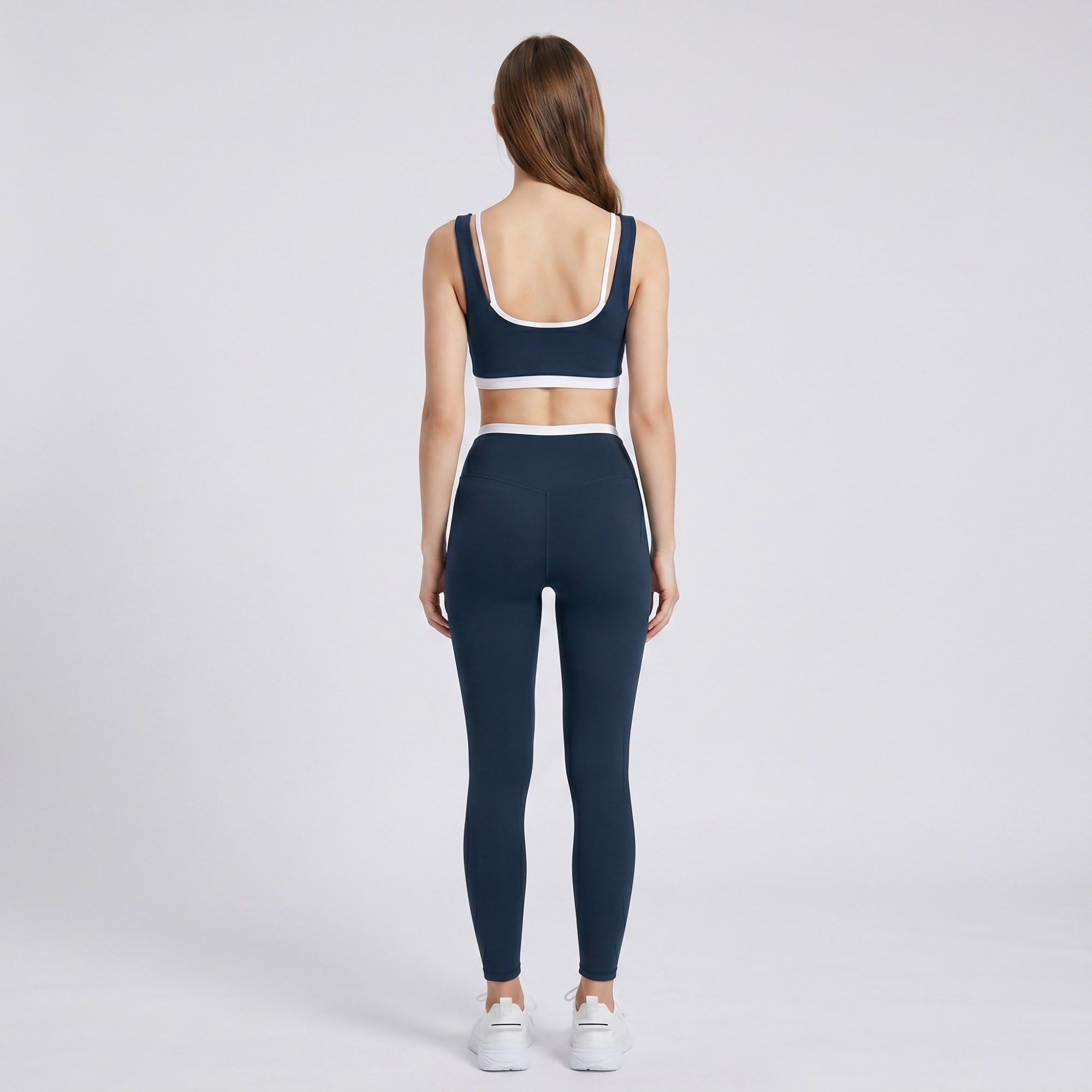 Padded Contrast Trim Sports Bra Tank Top Square Neck Workout Yoga Crop Top