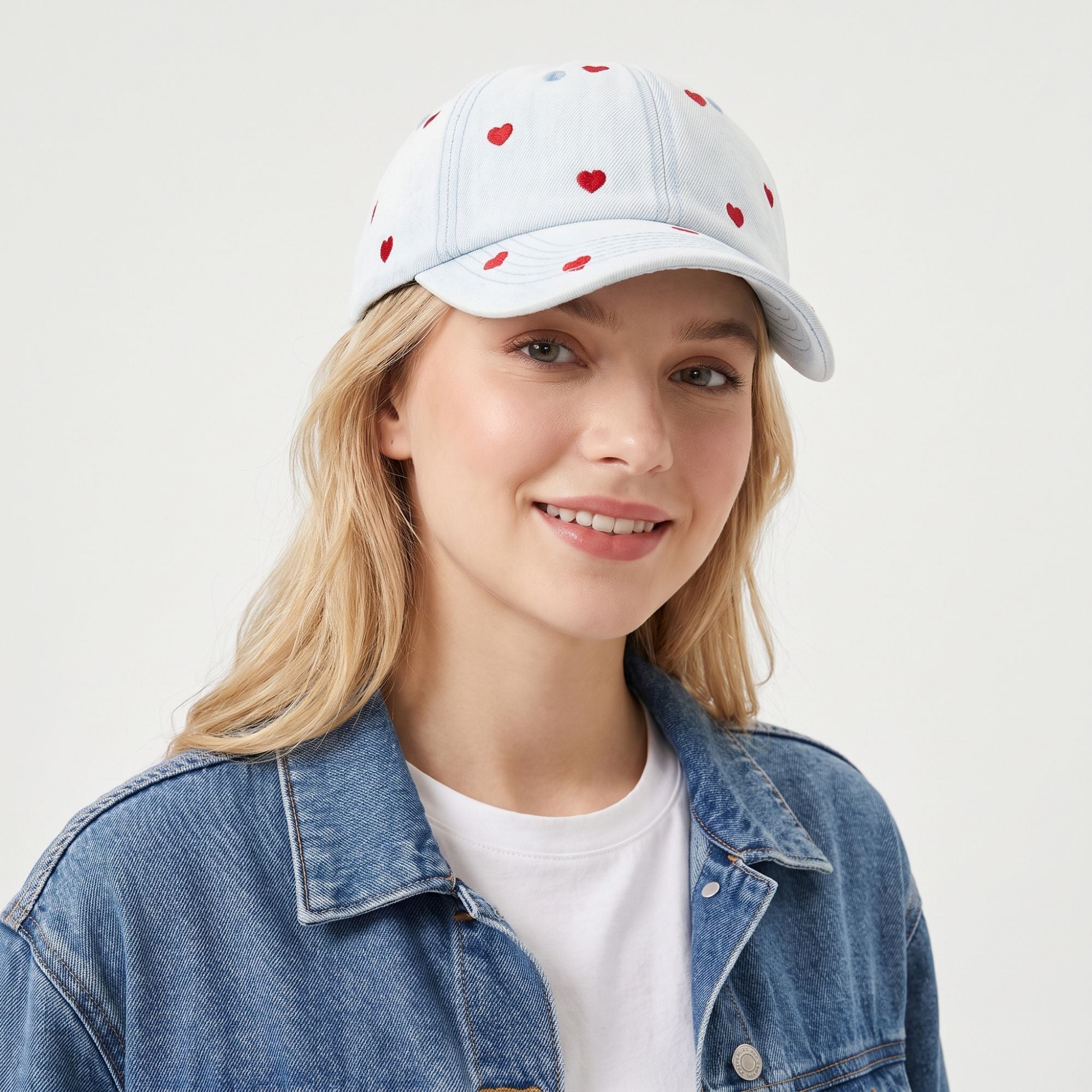 Denim Baseball Cap Heart Embroidered Adjustable Dad Hat