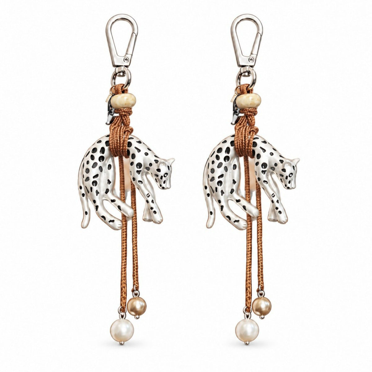 2 Pack Leopard Bag Charm Keychain with Beaded Tassel and Lobster Clasp