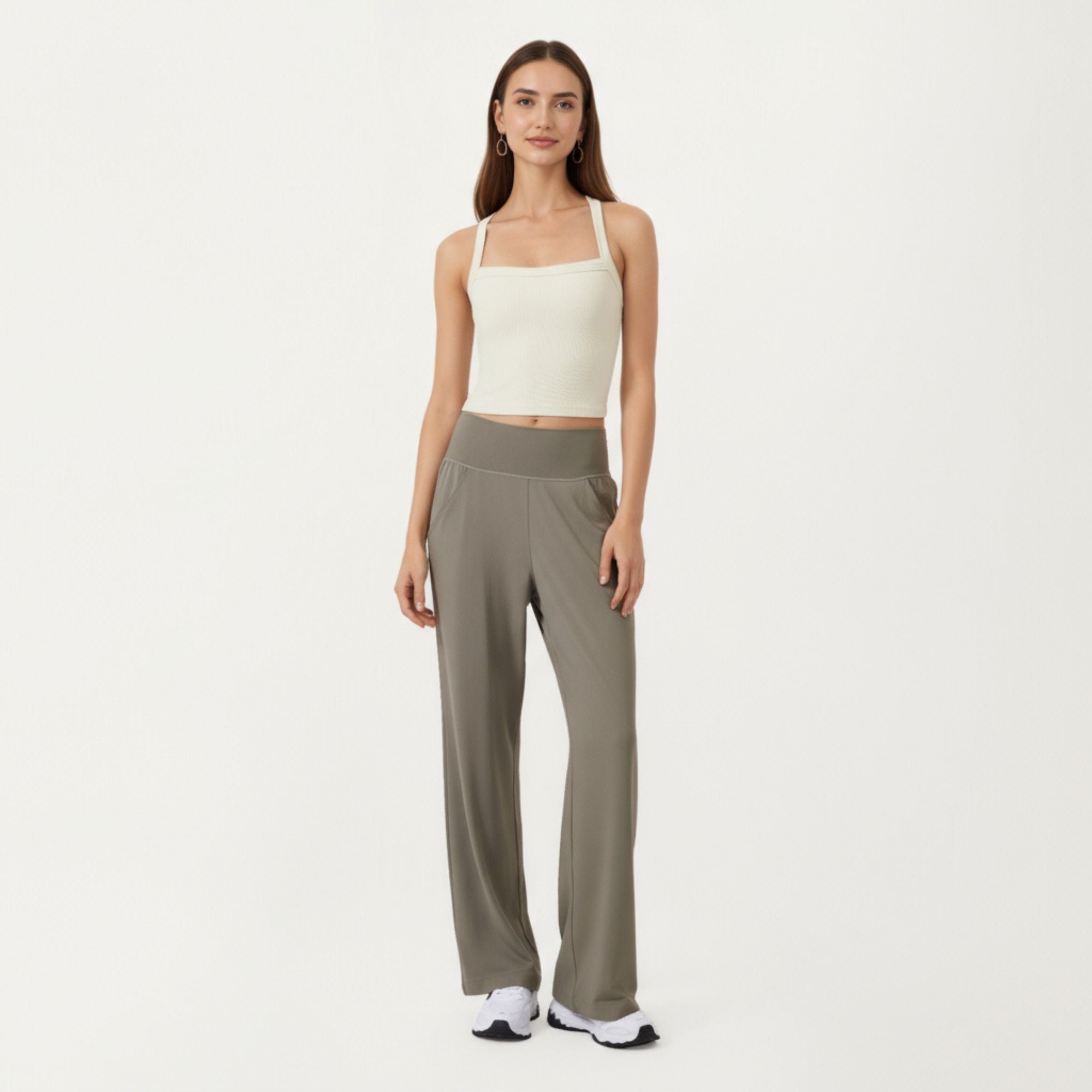 Anna-Kaci Active Women's Square Neck Ribbed Knit Cropped Tank Top with Wide Shoulder Straps
