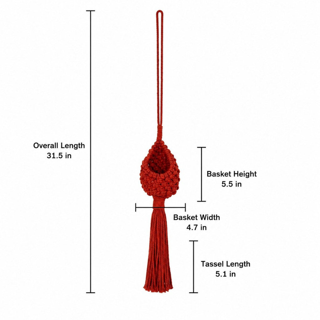 Macrame Hanging Basket with Wood Ring Tassel for Plant and Home Storage