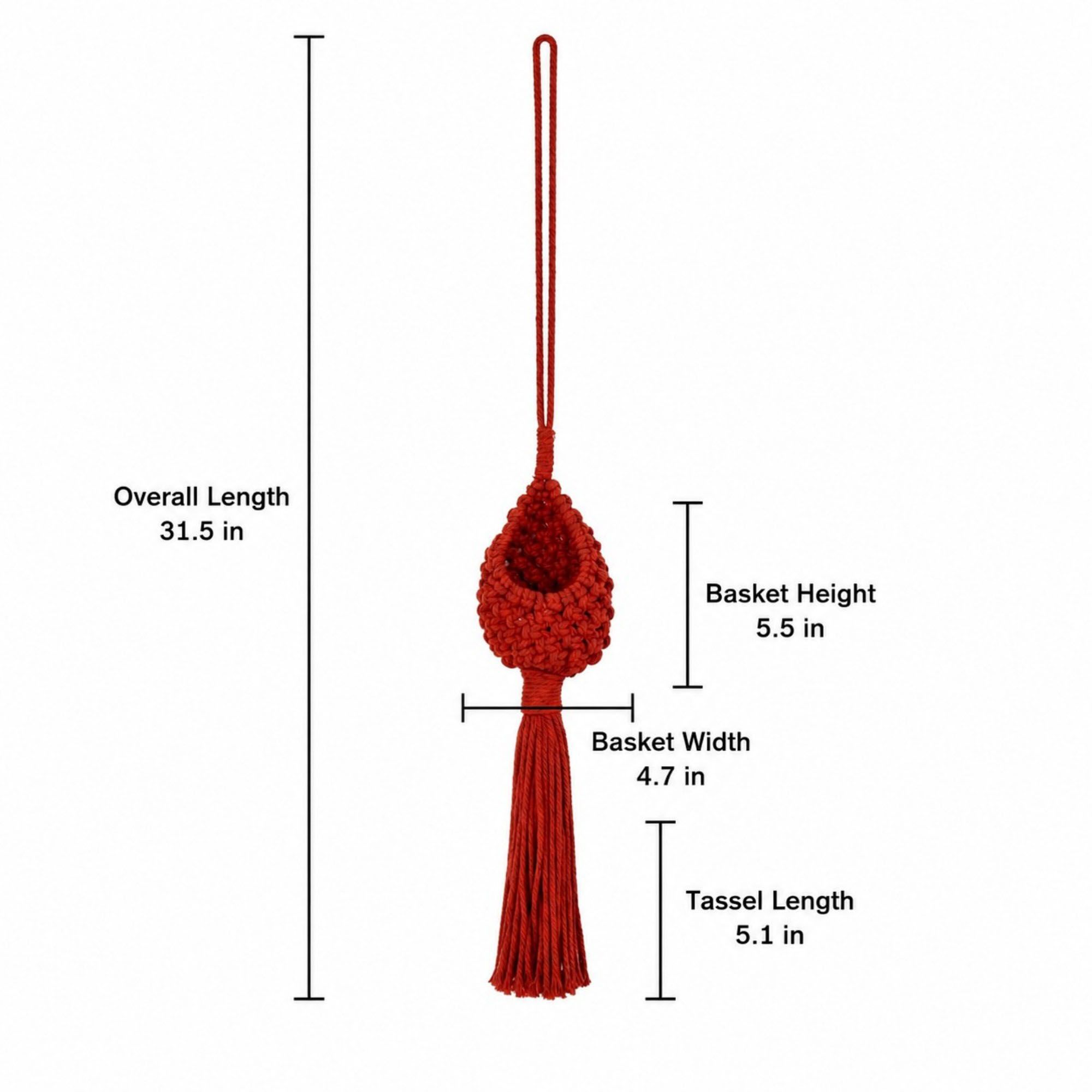 Macrame Hanging Basket with Wood Ring Tassel for Plant and Home Storage