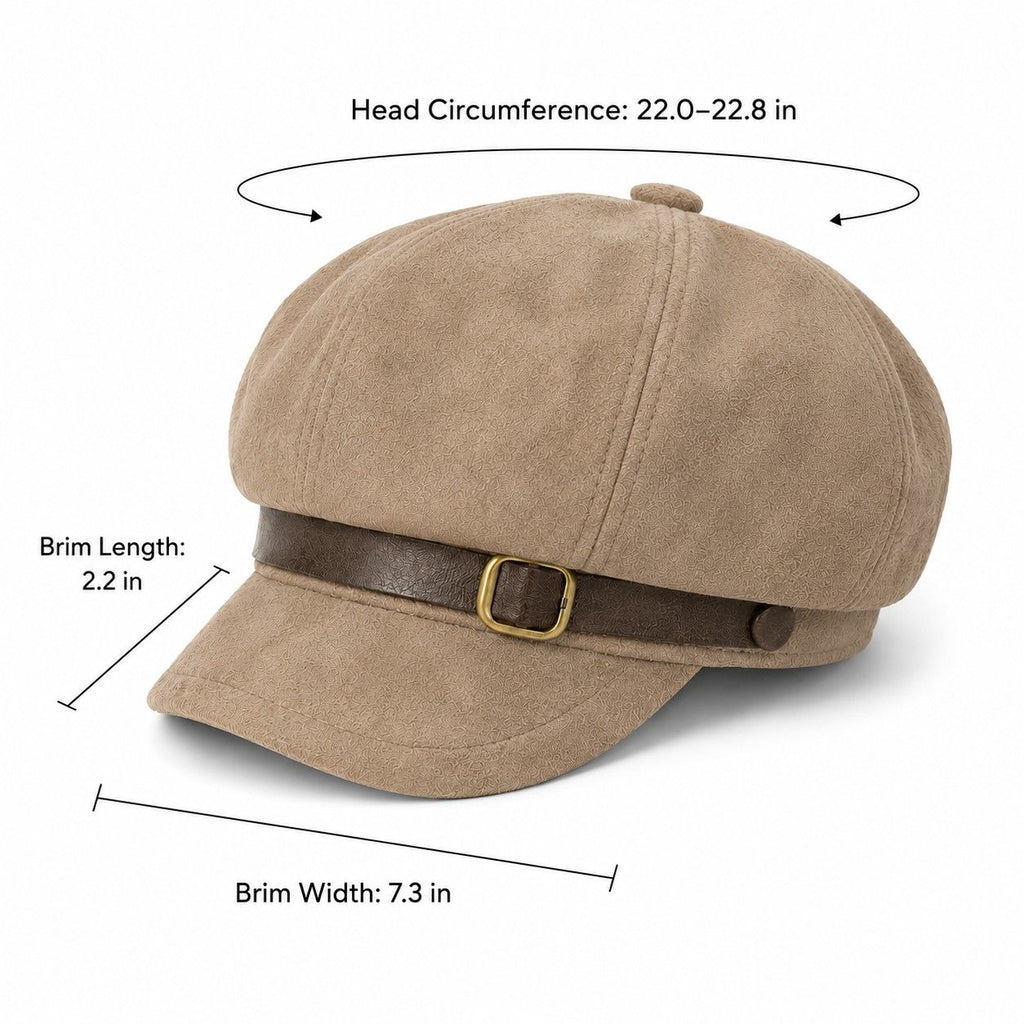 Faux Suede Baker Boy Cap with Buckle Band Vintage Newsboy Style Hat