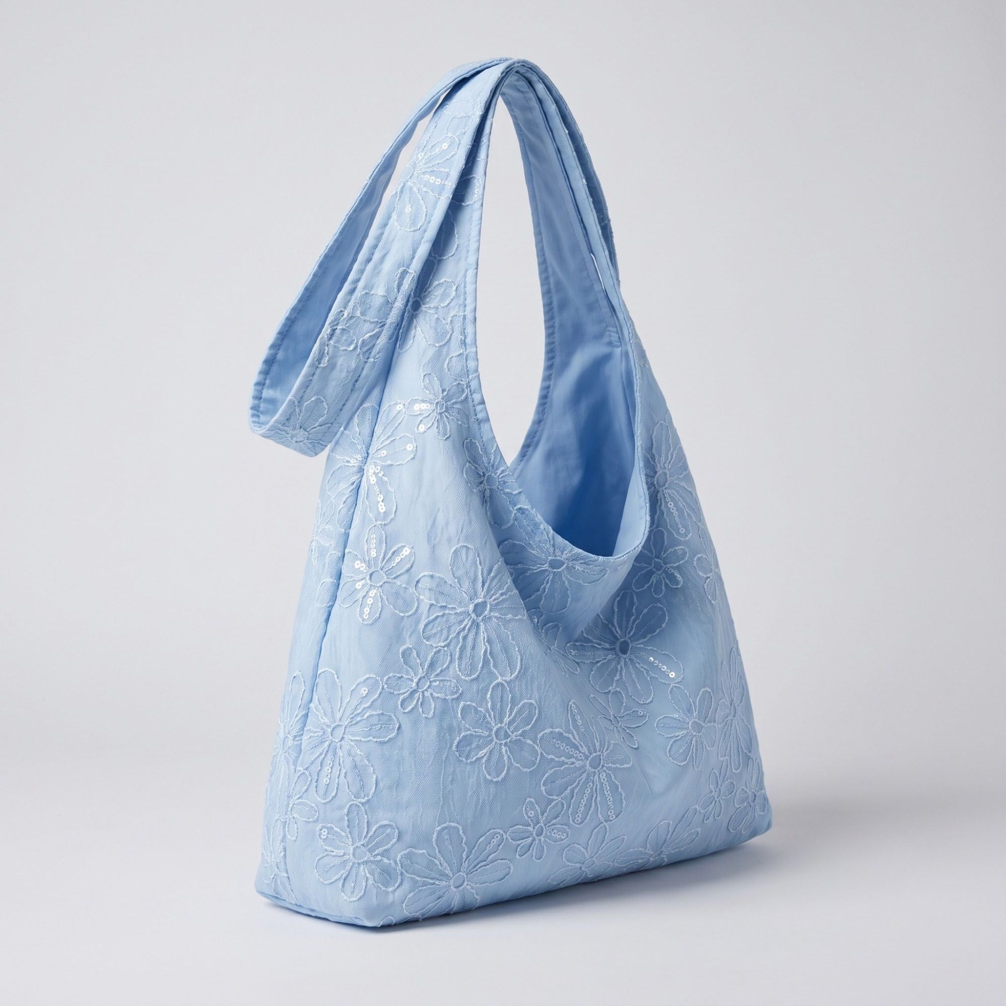 Floral Sequin Lace Slouchy Hobo Bag 15.5x10.5x4.5in