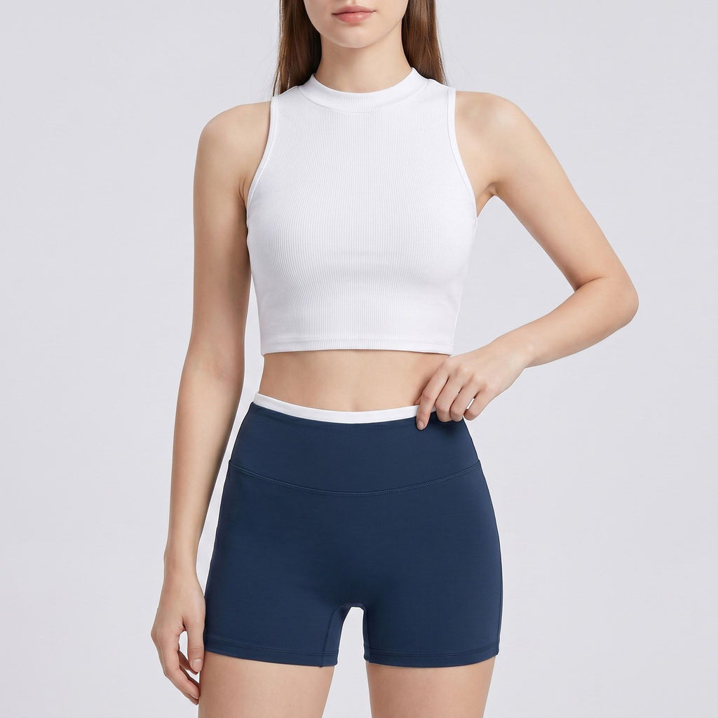 High Waist Biker Shorts with Wide Waistband Mid Thigh Length Smooth Stretch Fit and Pull On Activewear Design