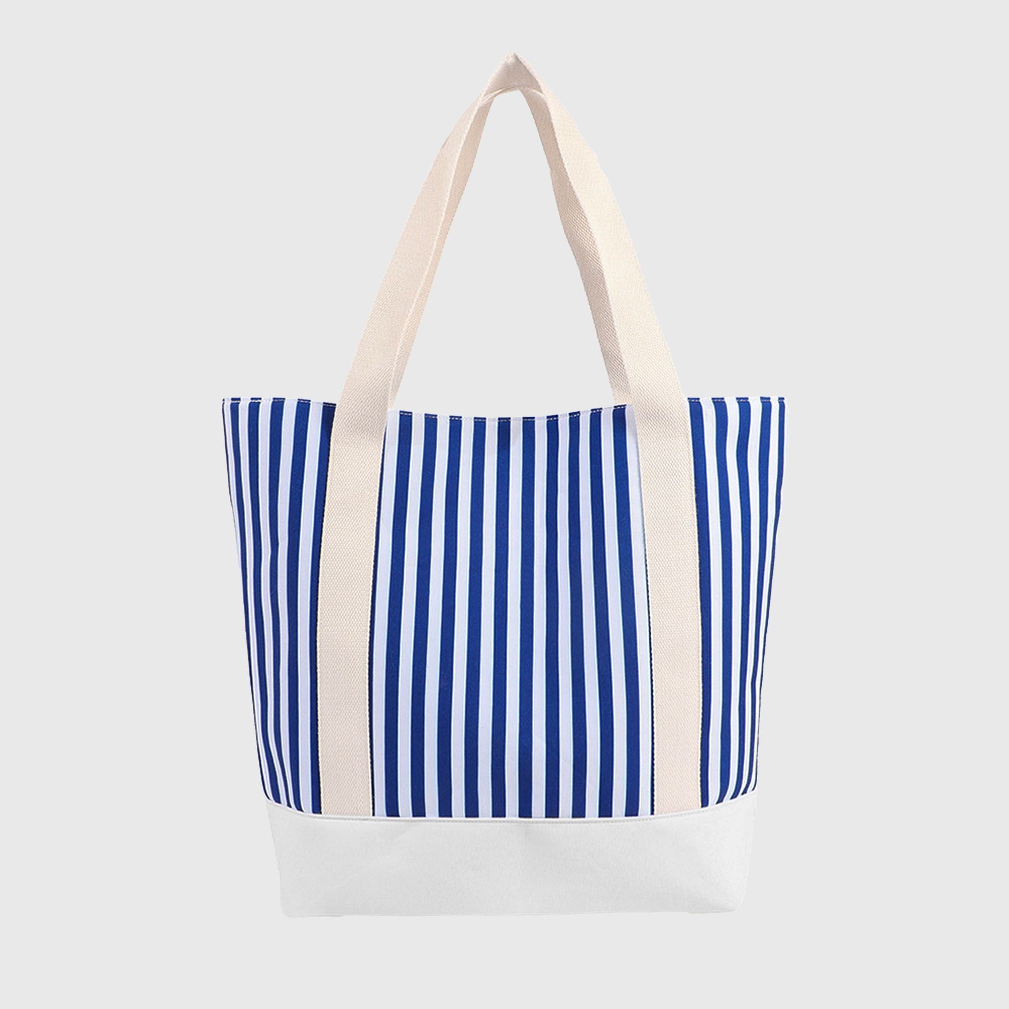 Anna-Kaci Women's Striped Canvas Tote Bag - Large Capacity Beach and Shopping Shoulder Bag