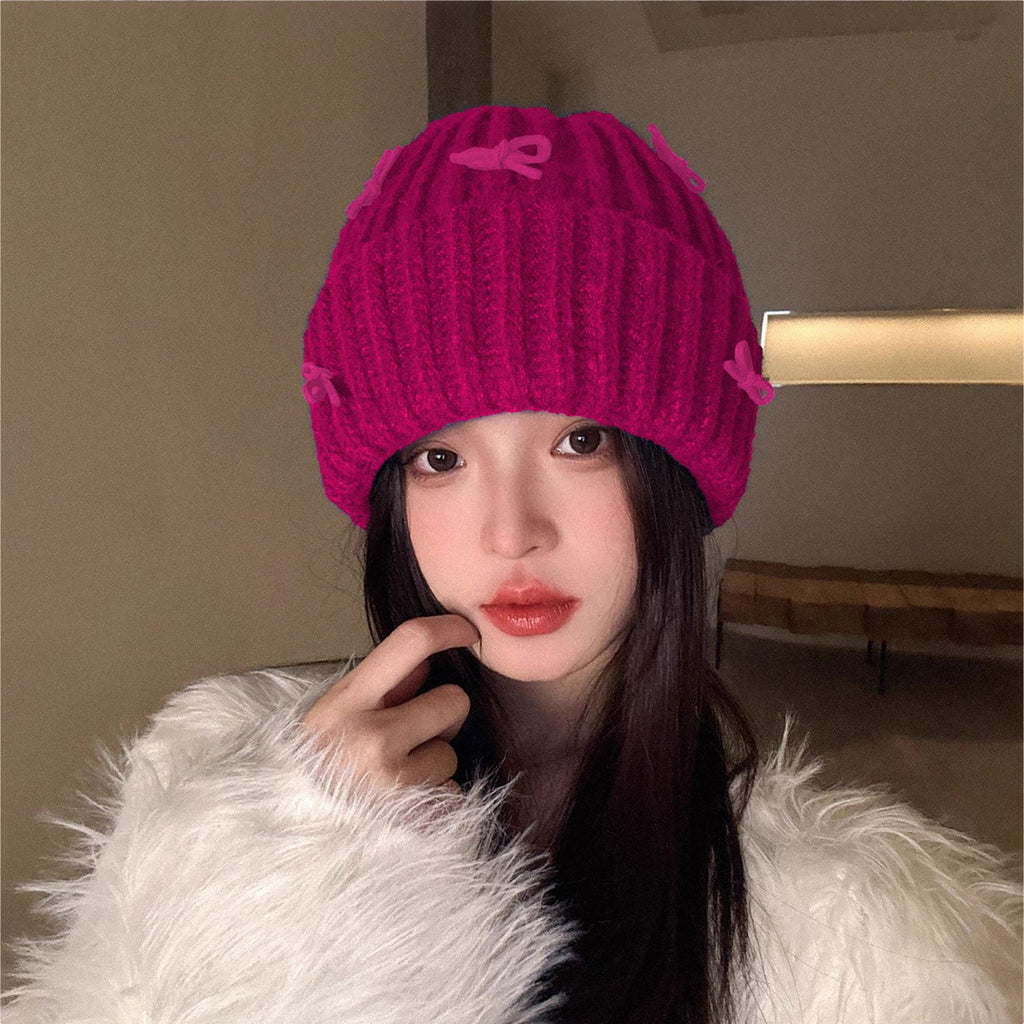 Anna-Kaci Women's Ribbed Knit Beanie with Bow Accents - Cute Soft Winter Hat for Casual Daily Wear