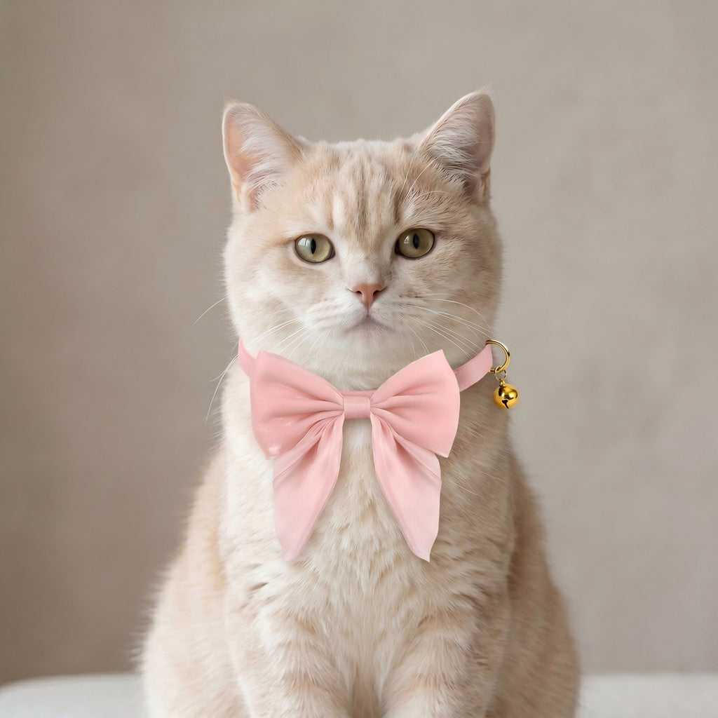 Pet Bow Collar Soft Adjustable Satin Bow Tie with Bell Detail Elegant Neck Accessory