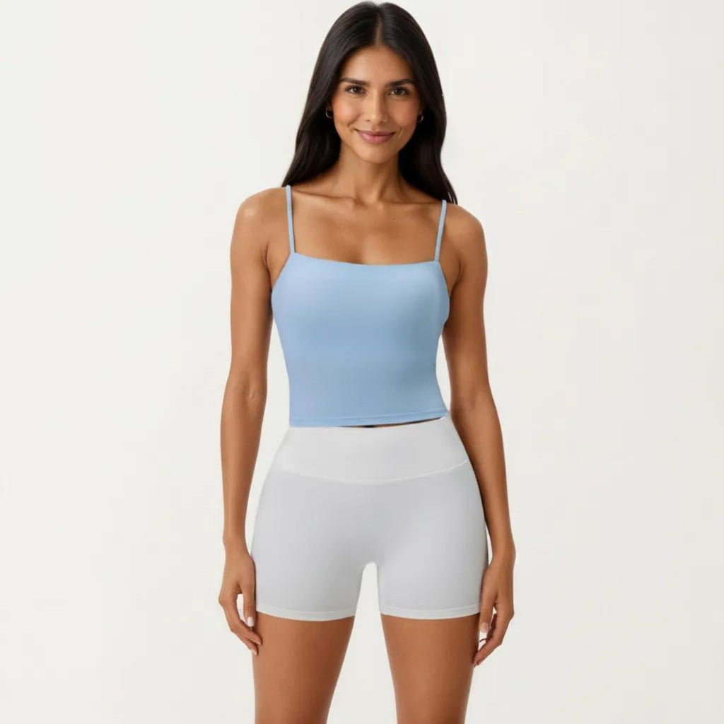 Anna-Kaci Active Women's Longline Cami Sports Bra with Adjustable Straps and Straight Neckline