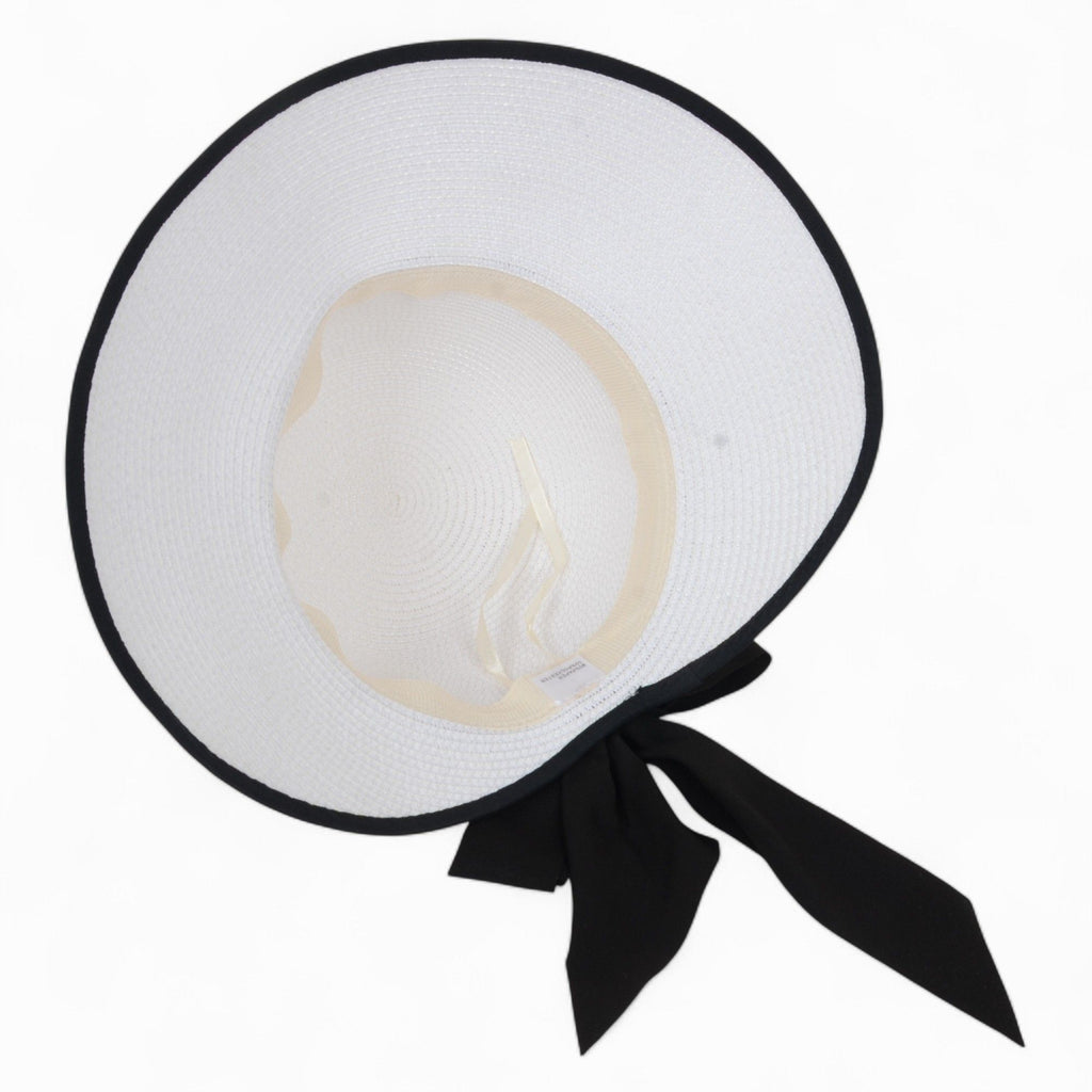 Anna-Kaci Women's Wide Brim Straw Hat with Braided Band and Contrast Bow Detail