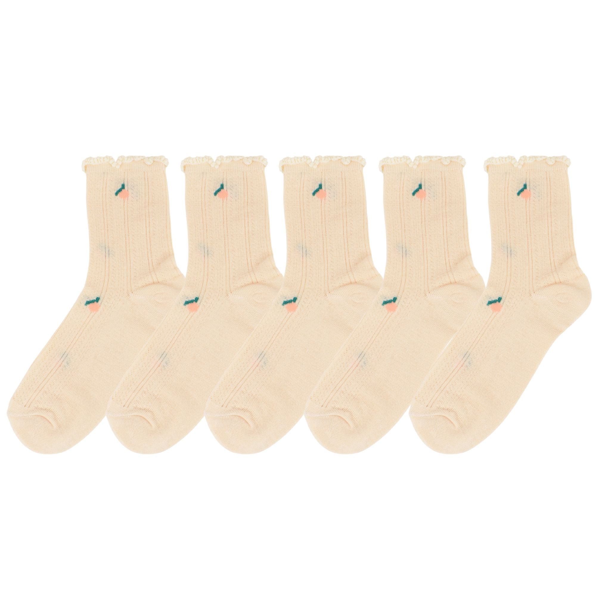 Anna-Kaci Women's 5-Pair Set Ruffle Ankle Socks with Floral Embroidery and Breathable Knit Design for Flats or Mary Janes