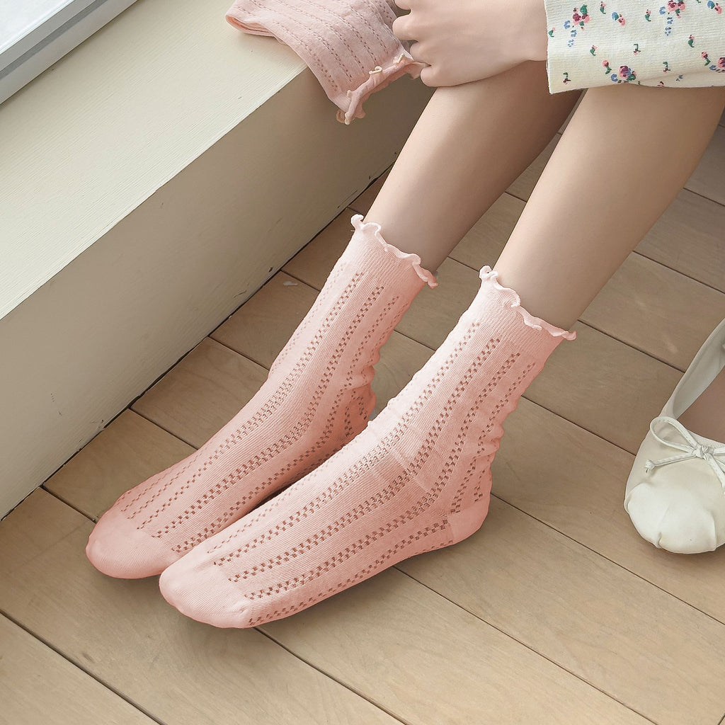 Anna-Kaci Women's Adorable Ruffled Lace-Up Socks Wicking Cotton for Casual Comfort 3 Pairs