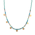 Women's Stainless Steel Beaded Necklace with 18K Gold Plated Discs, Adjustable Length, Colorful and Boho Chic Design