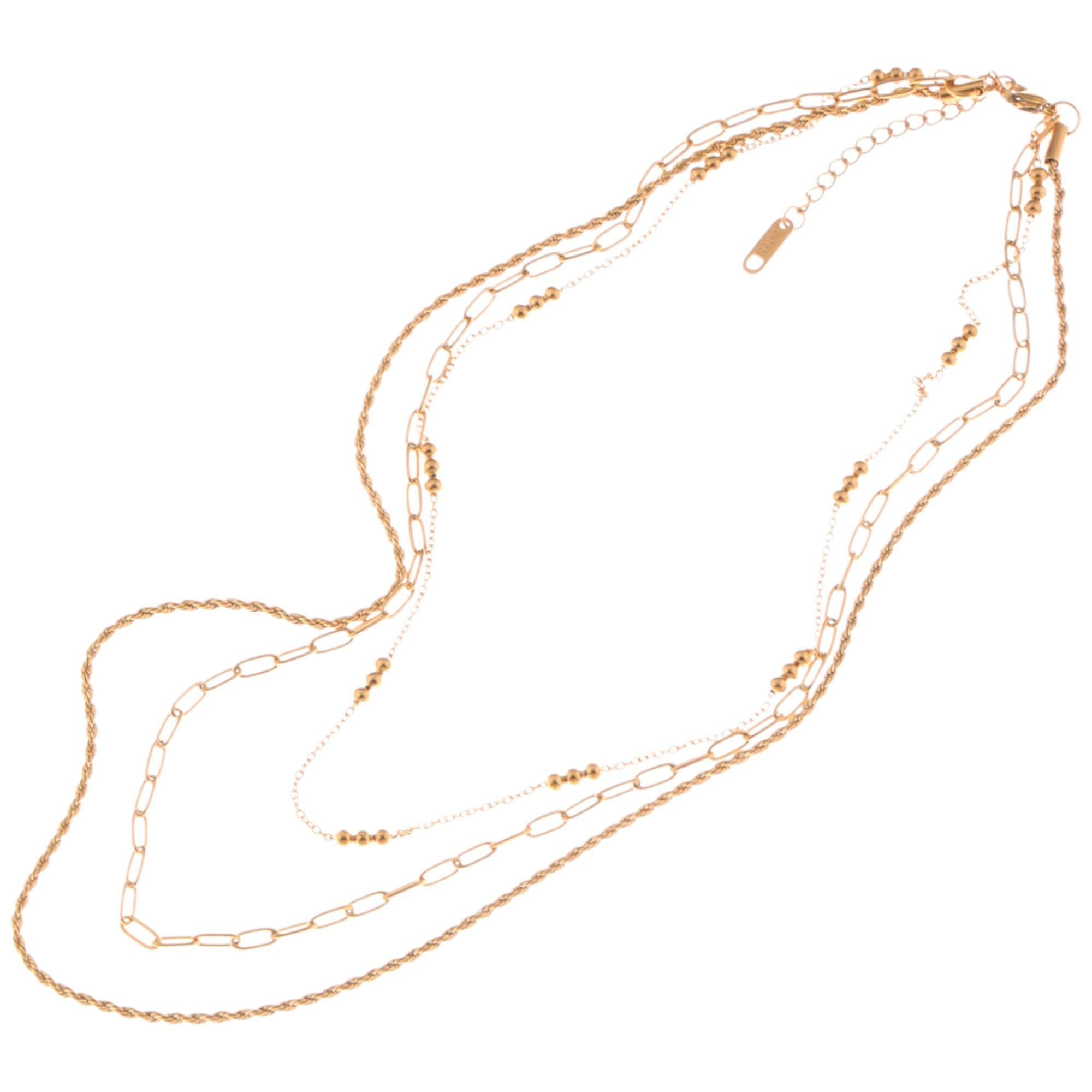 Layered Chain Fashion Necklace with Textured and Beaded Details