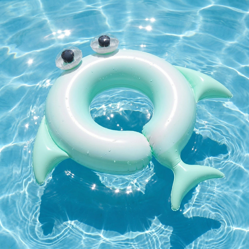 Kids Inflatable Dolphin Pool Ring with 3D Eyes and Tail Fin