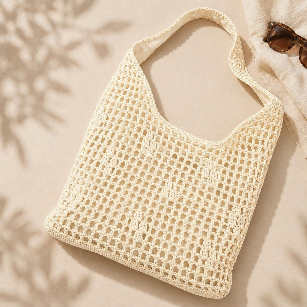 Open Weave Shoulder Bag with Magnetic Closure and Slouchy Woven Carryall Design