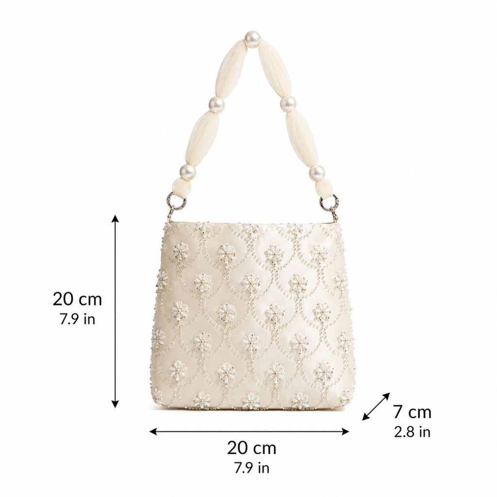Beaded Evening Shoulder Bag Floral Embellished Clutch Purse Underarm Tote Bag for Formal Parties Weddings