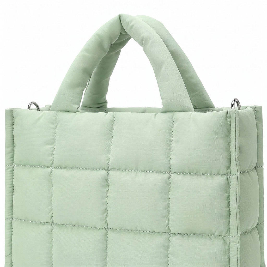 Quilted Puffer Tote Bag with Top Handles and Adjustable Crossbody Strap 11x10x5.5in