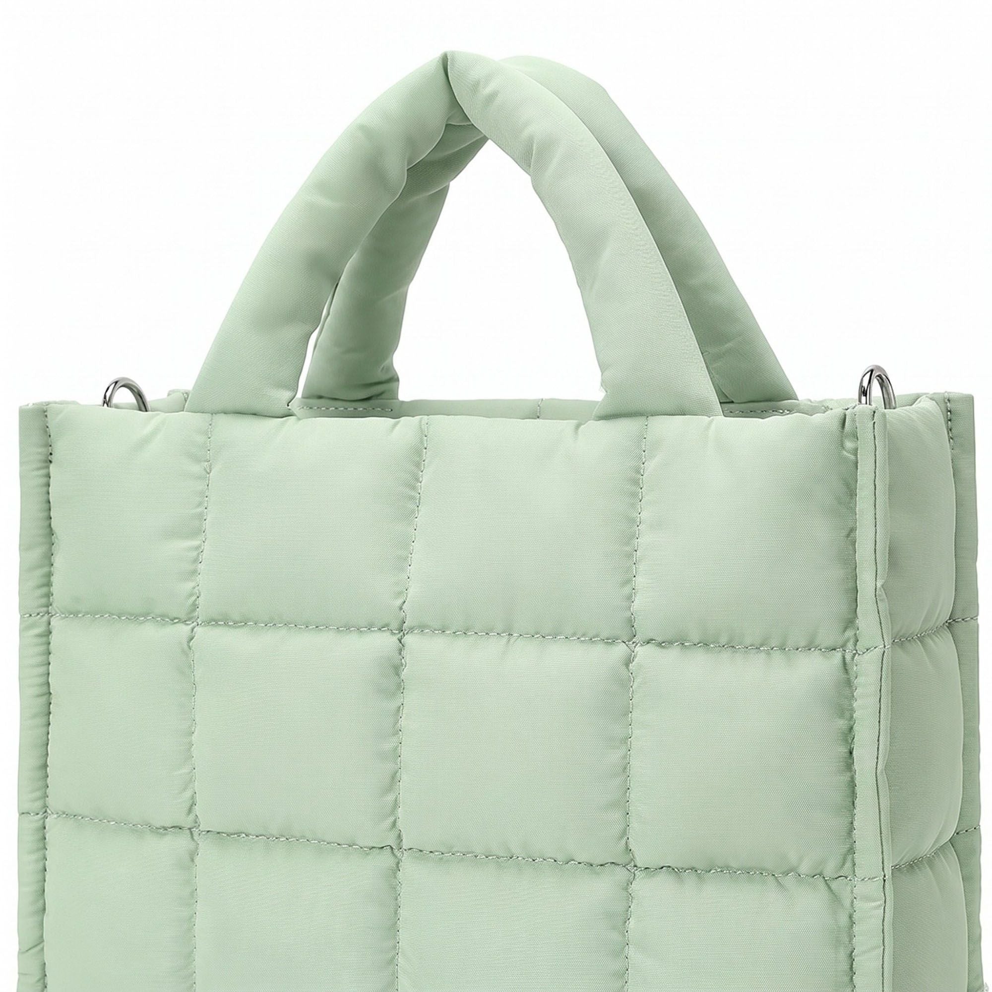 Quilted Puffer Tote Bag with Top Handles and Adjustable Crossbody Strap 11x10x5.5in