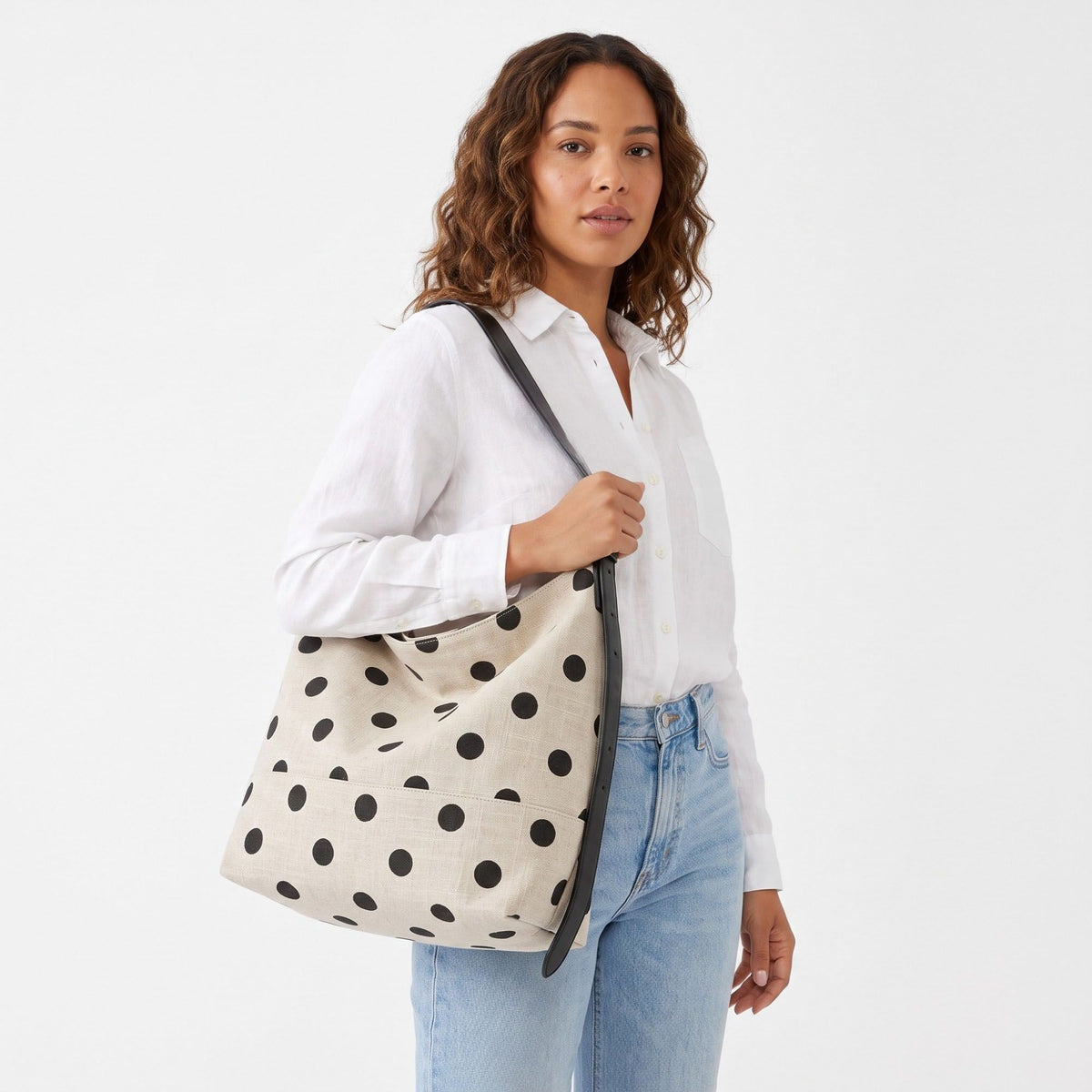 Polka Dot Hobo Shoulder Bag with Adjustable Strap and Front Pocket