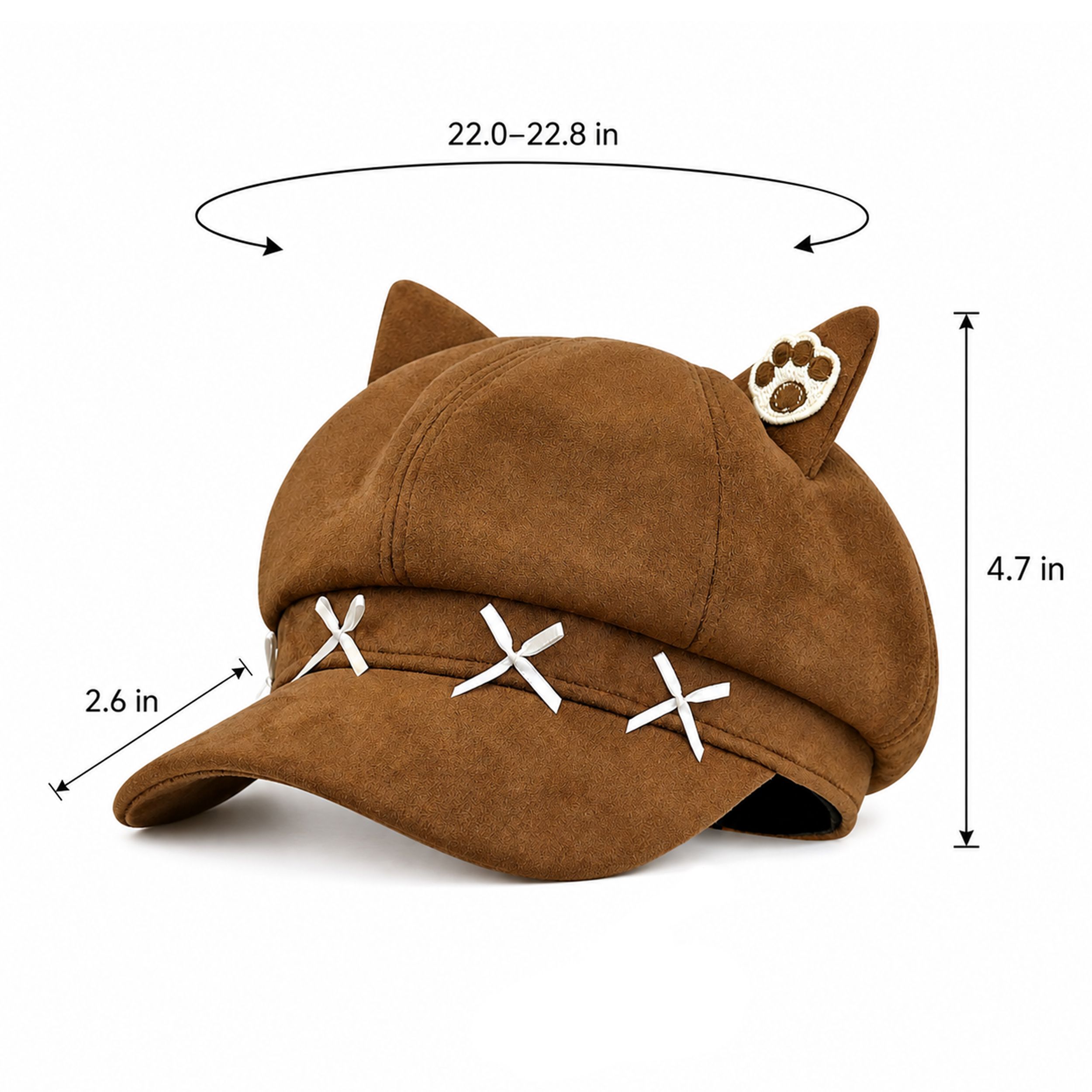 Cat Ear Newsboy Cap Cute Baker Boy Hat Bow Detail Short Brim Casual Style