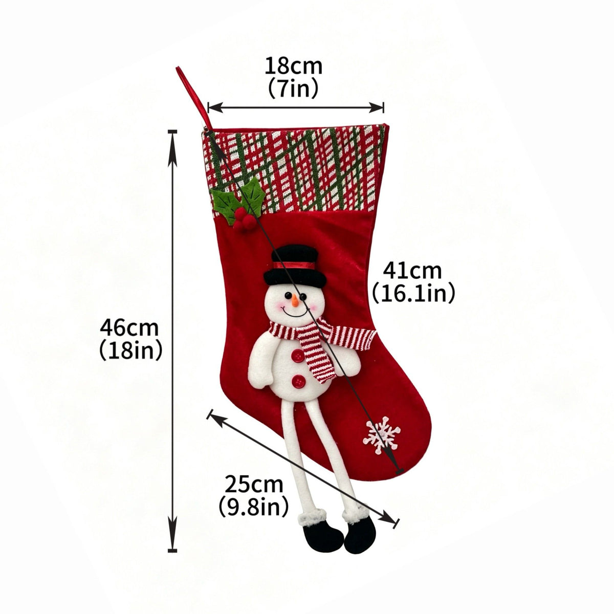 1 Piece Christmas Stocking with Plush Character and Plaid Cuff Hanging Holiday Decoration