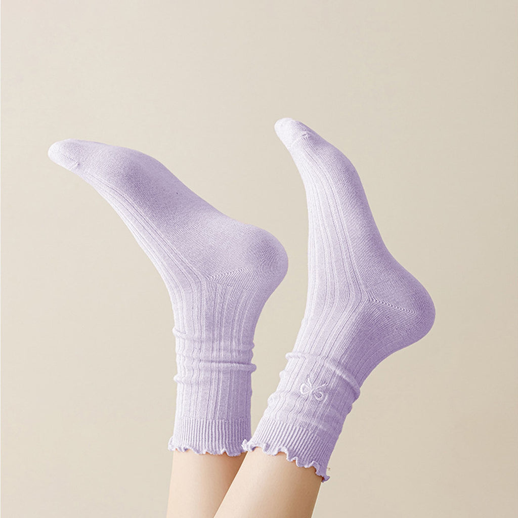 Anna-Kaci Women's Summer Ribbed Ankle Socks with Bow Embroidery Casual 5Pk