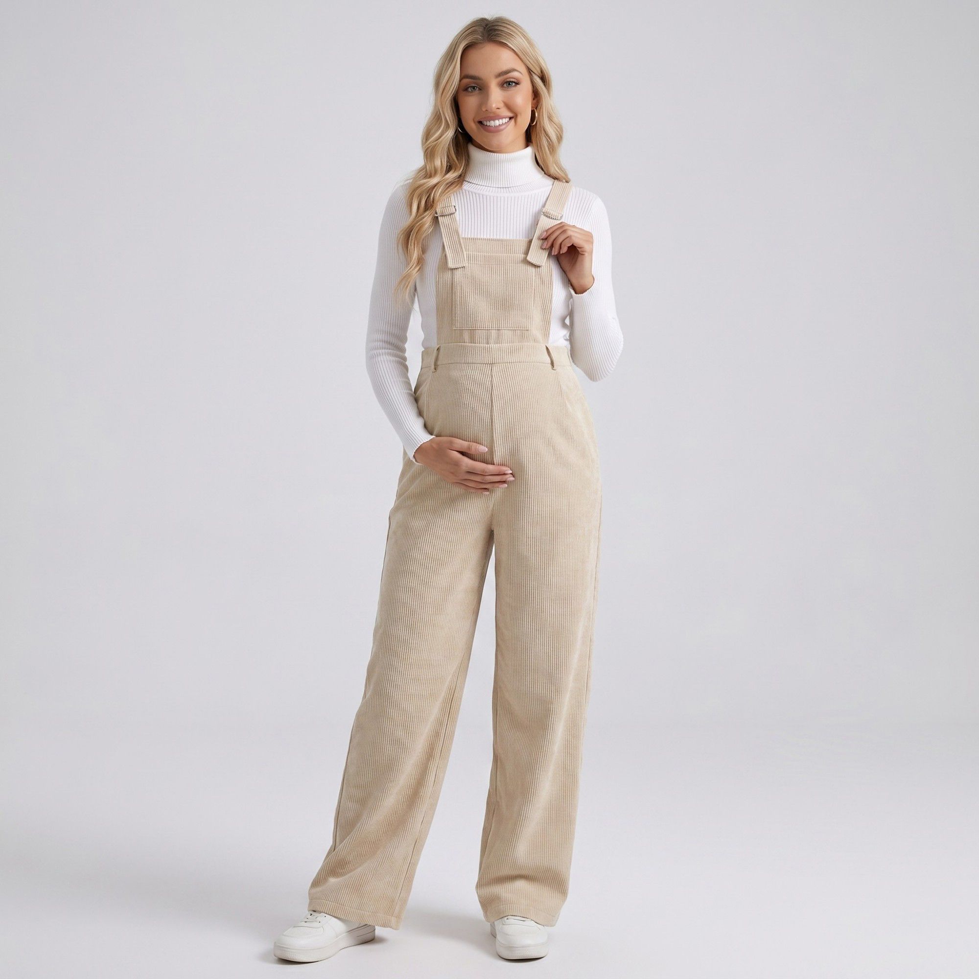 Anna-Kaci Women's Maternity Corduroy Overall Jumpsuit with Adjustable Straps and Wide Leg Fit