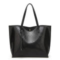 Large Faux Leather Shoulder Tote Bag with Tassel and Magnetic Snap Closure