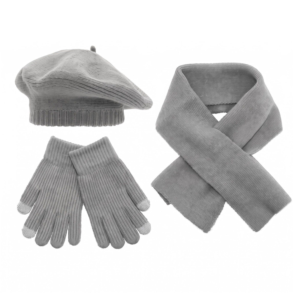 3 Piece Beret Scarf and Touchscreen Gloves Winter Set
