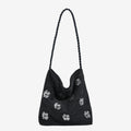 Black Sequin Embellished Braided Shoulder Bag Canvas Handbag