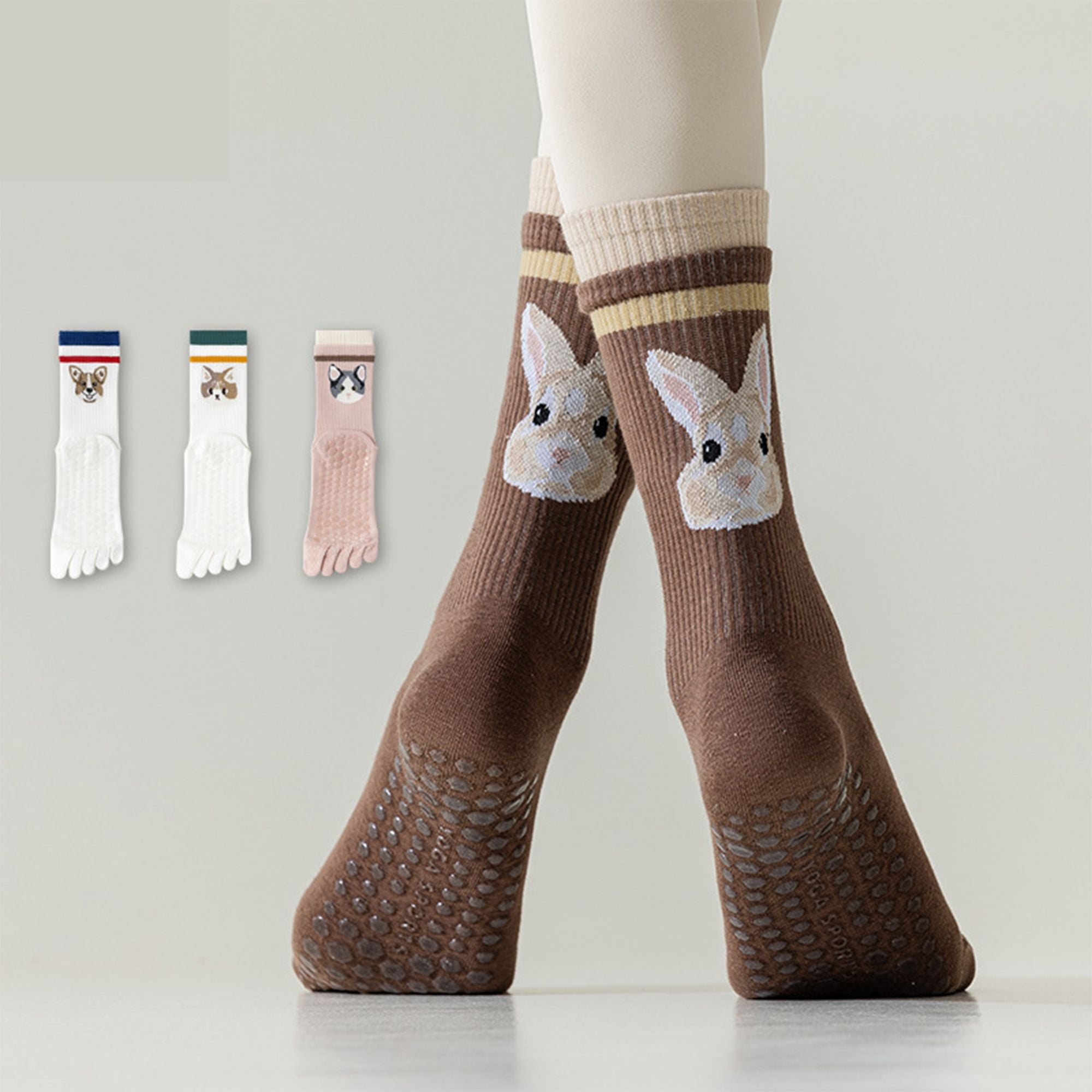 Anna-Kaci 1 Pair Animal Face Toe Socks with Anti-Slip Grip Bottom and Cartoon Embroidery