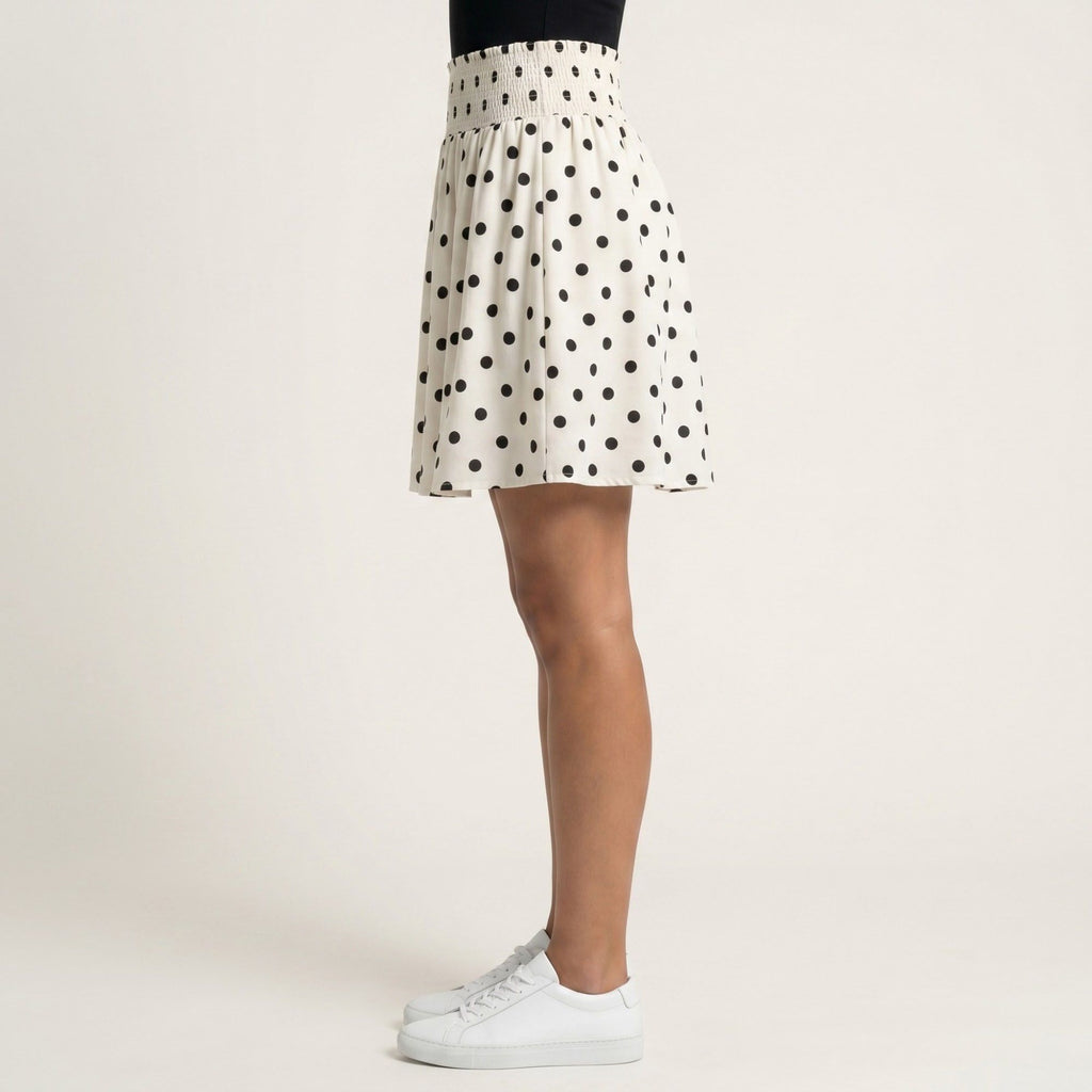 Anna-Kaci Women's Polka Dot A Line Skirt Smocked High Waist Flowy Lightweight Casual Mini Skirt
