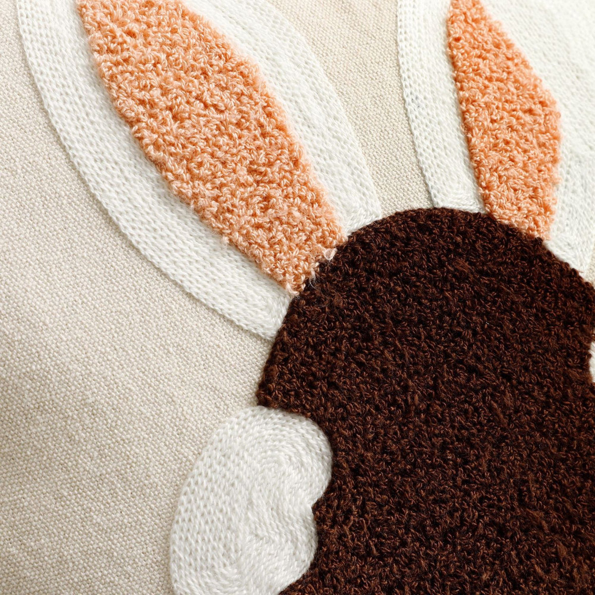 Rabbit Embroidered Throw Pillow Cover Textured Bunny Square Decorative Cushion Cover