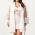 Anna-Kaci Lounge Women's Plus Size Sheer Mesh Lace Trim Robe Lightweight Long Sleeve Sleepwear